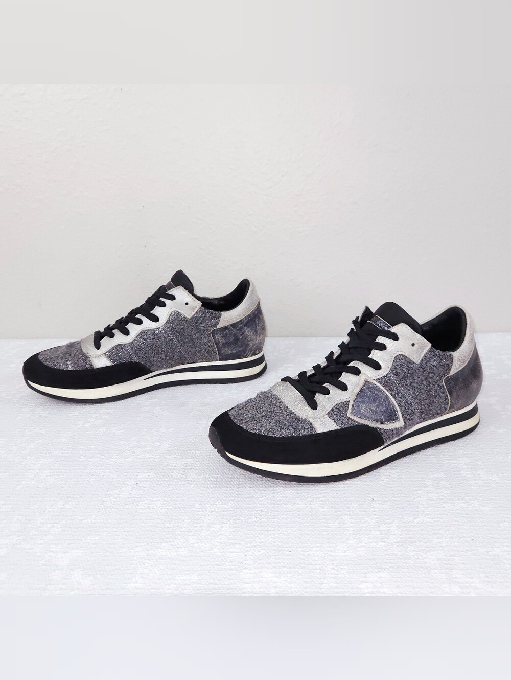Phillipe Model Tropez X Platform Sneakers Metallic Leather Lace-Up Comfort ITALY